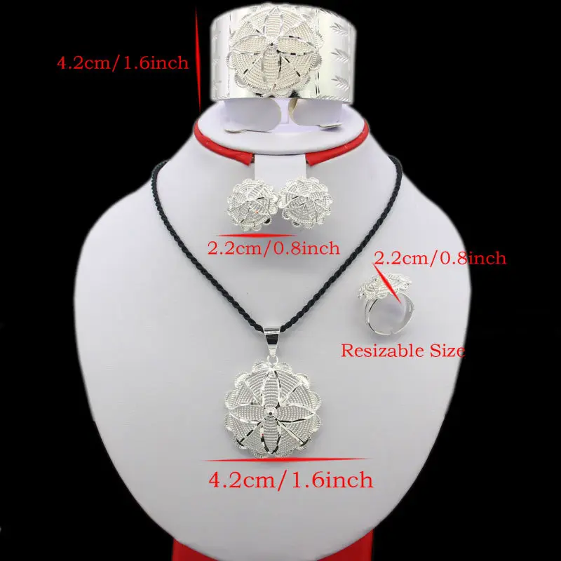Adixyn NEW Bride Jewelry Set Silver Plated Eritrean/Ethiopian/African Necklace/Pendant/Bangle/Earring/Ring Wedding Sets | Украшения и