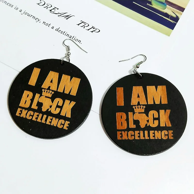 WHOMEWHo 60 см африканские деревянные серьги с надписью I AM BLACK EXCELLENCE винтажные