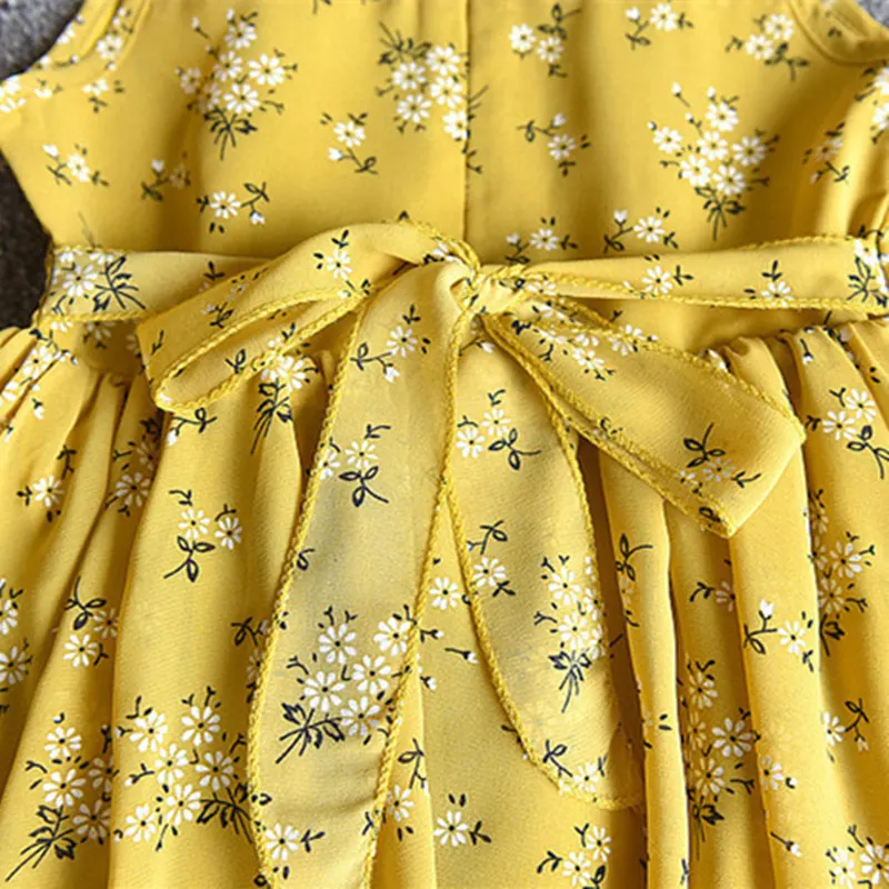 Платье + шапка для девочек 2 шт. летнее платье маленьких наряды желтое Цветочное