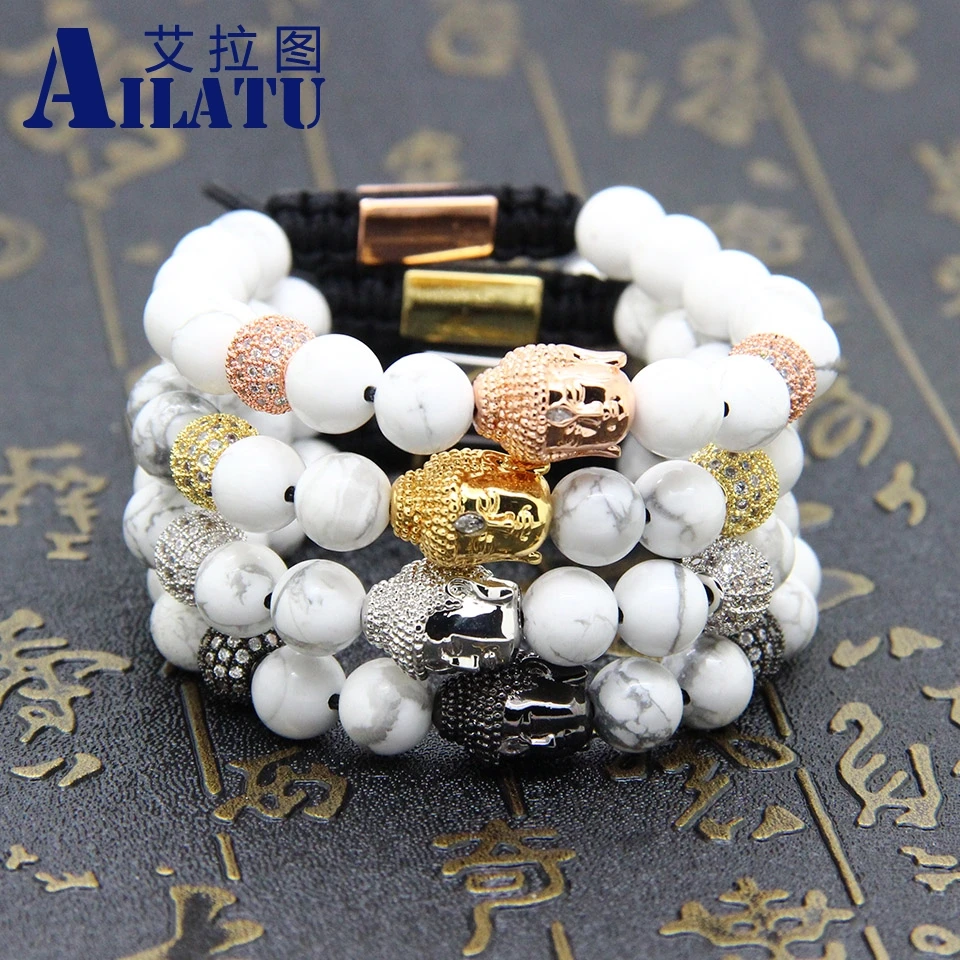 Ailatu религиозные украшения оптом 10 шт./лот 8 мм белый мраморный камень Howlite с