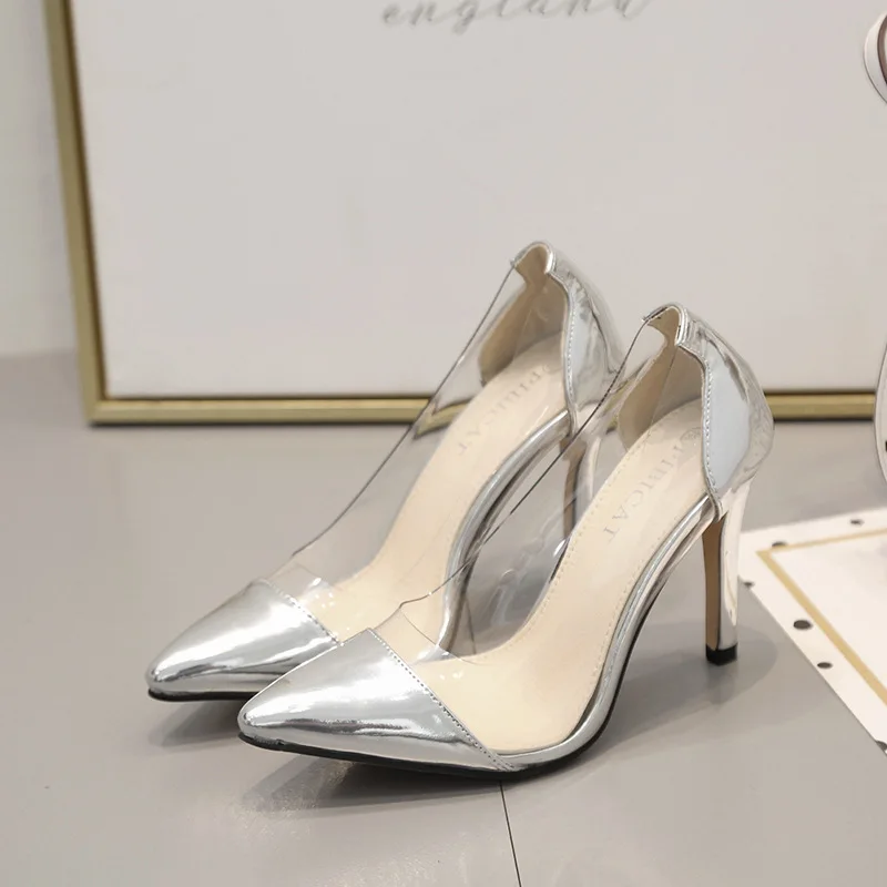 2019 Новые женские туфли-лодочки на высоком каблуке ПВХ обуви высота иглы и