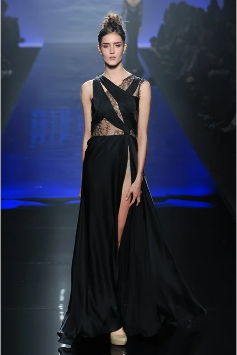 High Side Slit Lace Evening Dress Unique Designer Scoop Sleeveless Black Long Gown Vestido De Festa 2015 | Свадьбы и торжества