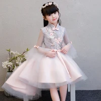 elegant exquisite pink flower girl wedding dresses trailing fancy birthday piano party dress kids first holy communion gowns