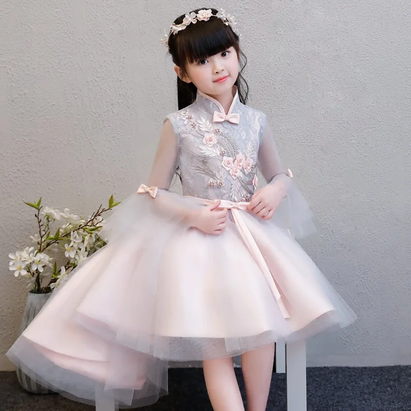 Elegant Exquisite Pink Flower Girl Wedding Dresses Trailing Fancy Birthday Piano Party Dress Kids First Holy Communion Gowns | Детская