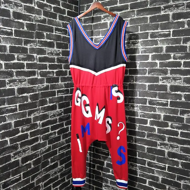 Уникальный Стиль Для женщин Playsuit Письмо печати Комбинезоны уличная панк