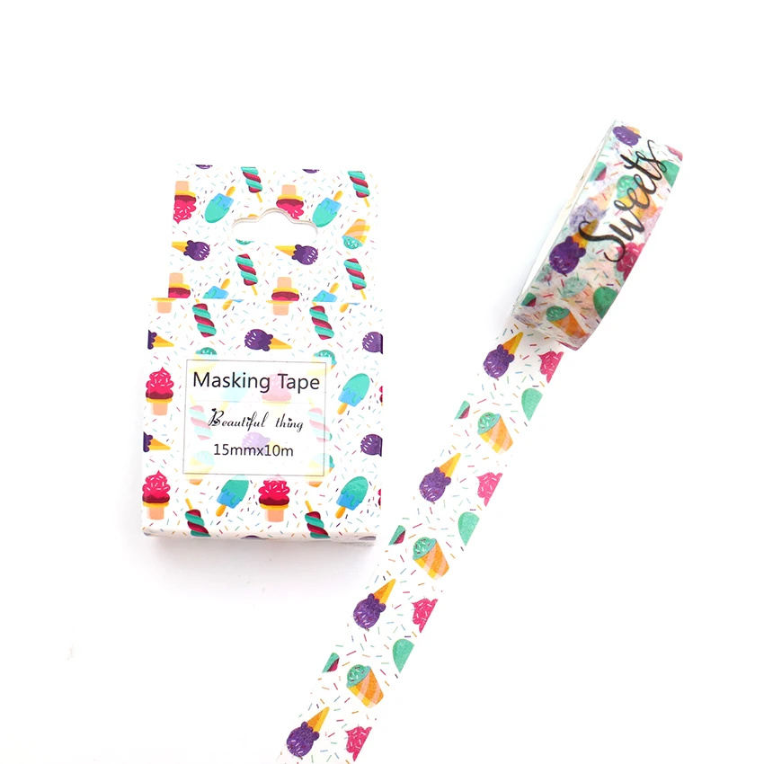 15 мм * 10 м коробка пакет цветной мороженое васи лента отличное качество красочные