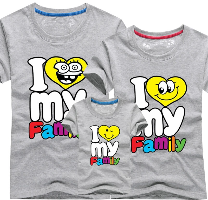 I love my Family T Shirts Summer Matching Clothes Father Mother Kids Children Outfits New Cotton Tees Free Drop Shipping | Мать и ребенок