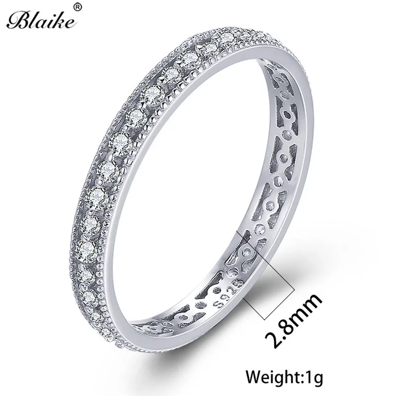Blaike, твердые 925 пробы, серебряные кольца для женщин, минималистичный камень, свадебное тонкое кольцо, штабелирование, обещание, обручальное кольцо с цирконием