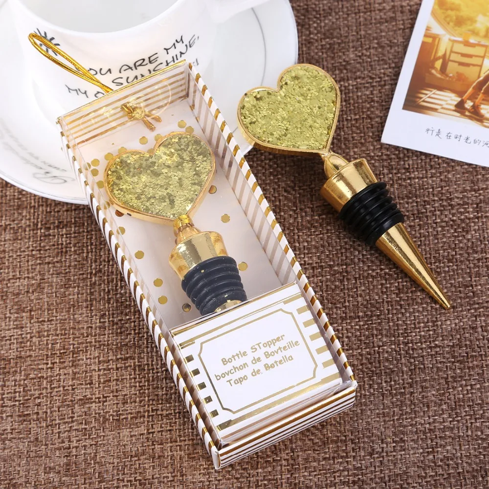 

50pcs lot Gold Heart Shaped Anniversary Souvenirs Wine bottle Stopper Wedding Proposal Bridesmaid gift Bridal shower door gifts