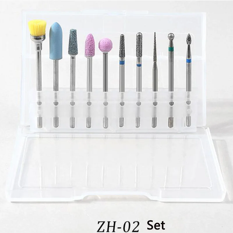 ZH02 Set(10pcs) 6 шт. шаровые сверла для ногтей, каменные керамические фрезерные корундовые фрезы, полировальная щетка, электрическая машинка, роторные заусенцы, маникюрные инструменты Se - Цвет: ZH02 Set(10pcs)