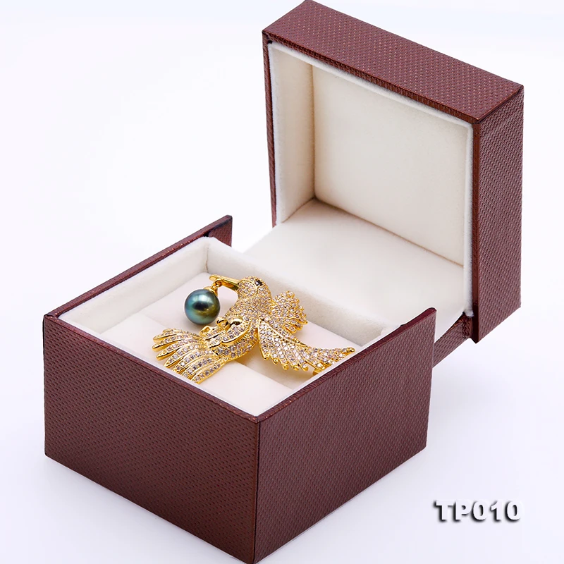 JYX Luxurious Flying bird Brooch 10mm Peacock-green Tahitian Pearl brooches natural 9mm Tahiti Pendant new year gift pin women | Украшения