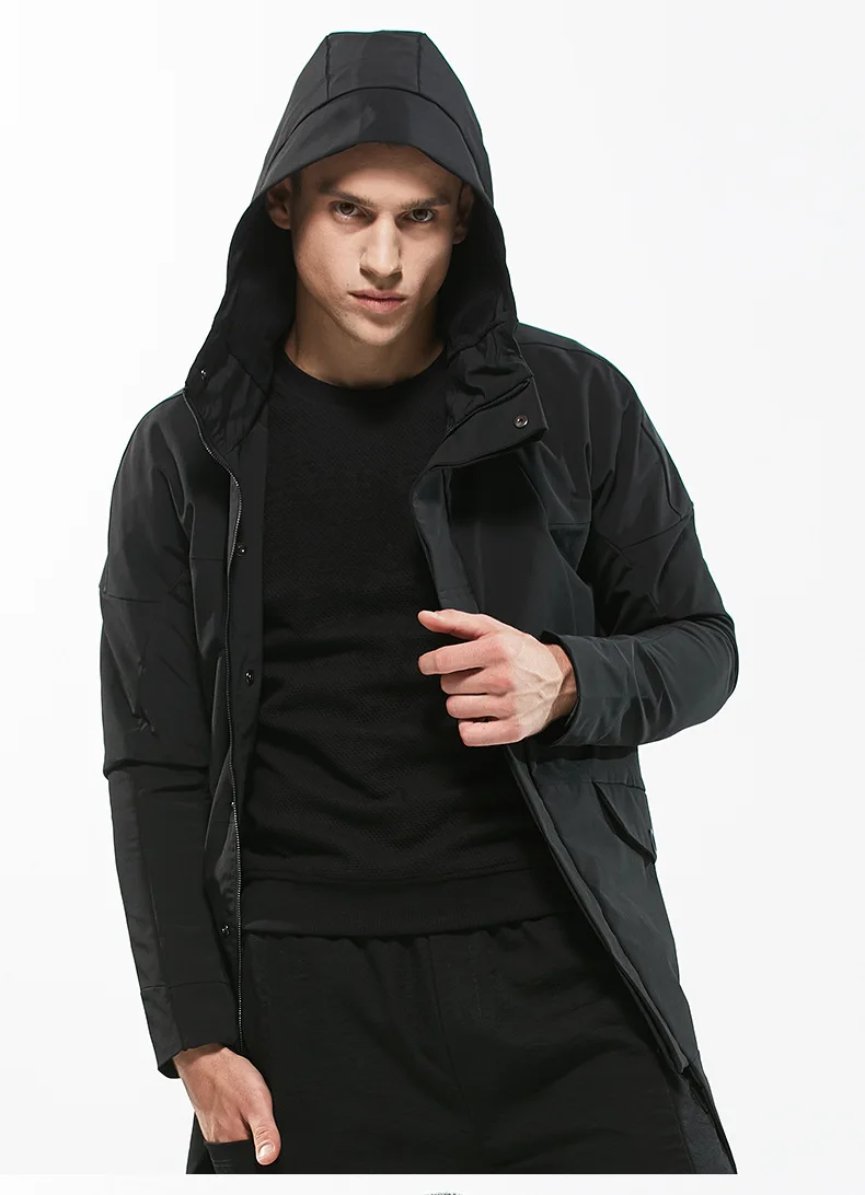 2018 Autumn New European and American Youth Men's Long Trench Coat Amazon Slim Hooded Jacket | Мужская одежда