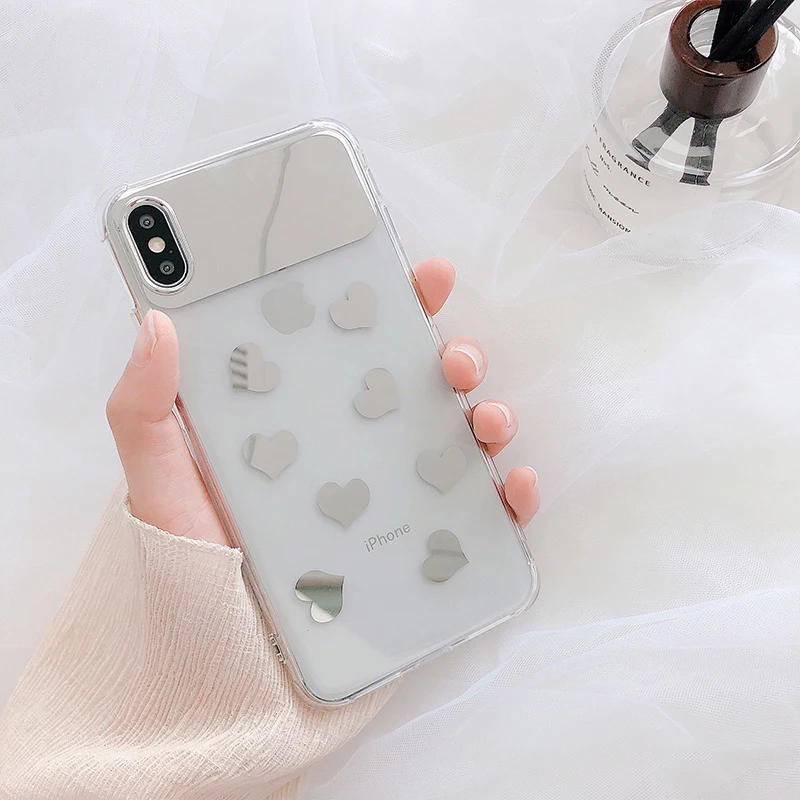 Glam Phone Case Transparent Mirror Love Heart Polka Dot for iPhone XS Max XR X 8plus 8 7plus 7 6S/6 Plus Cover |