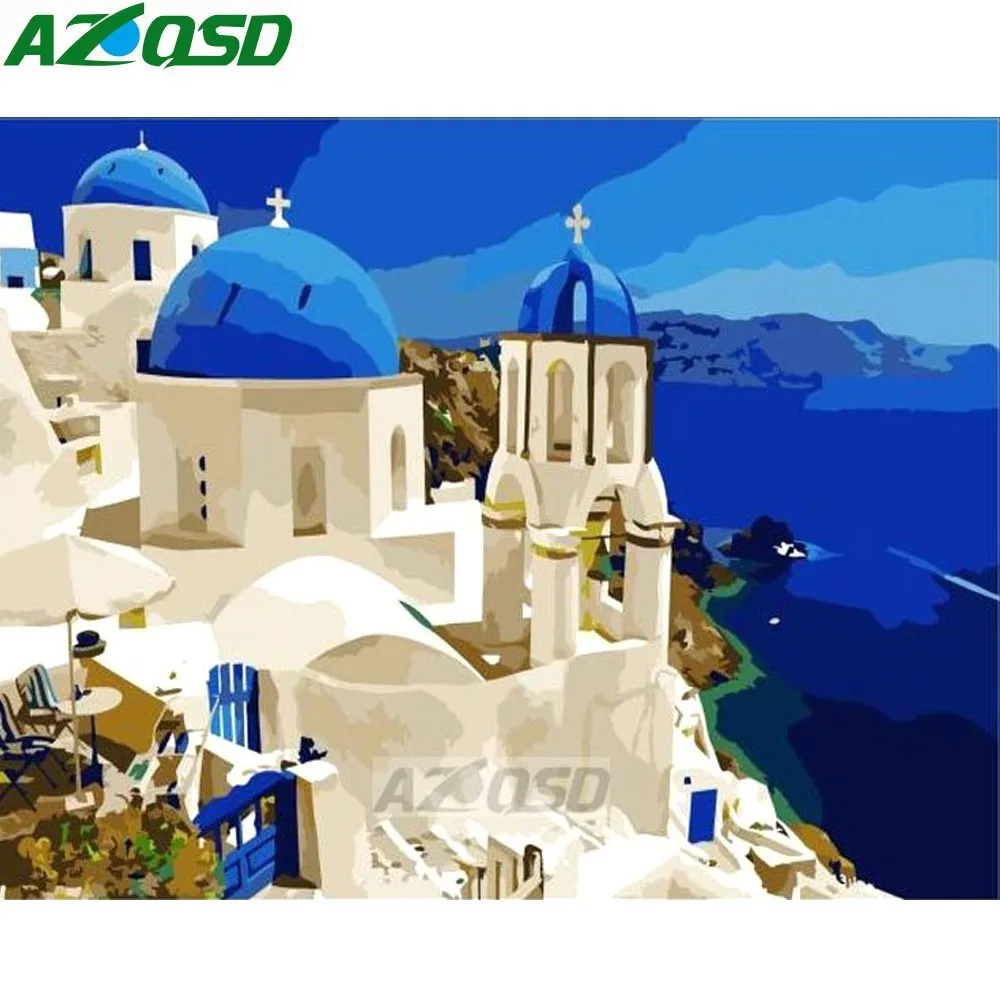 Картина AZQSD по номерам выполненные 40x50 см Приморский Белый дом картина маслом на