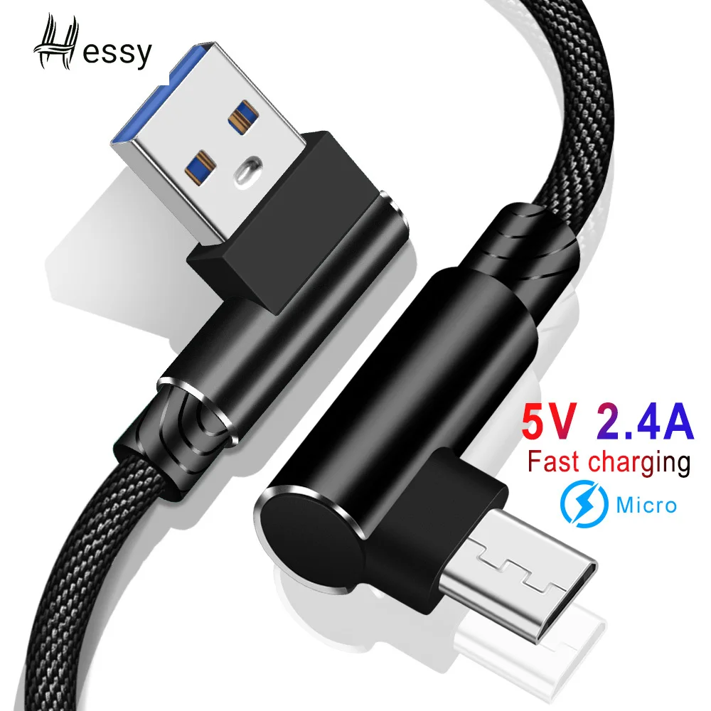 Hessy 2.4A 1 м 2 90 градусов быстрая зарядка Micro USB кабель для Xiaomi Redmi 4x type C samsung S9 зарядный