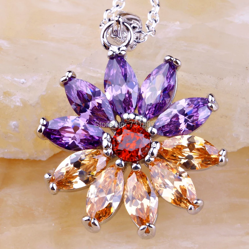 Ожерелье с подвеской JROSE опт в форме причудливого цветка фиолетового и морганита