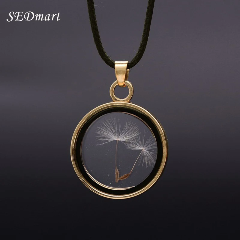 SEDmart, Настоящее Семя одуванчиков, плавающий медальон, стеклянный кулон, ожерелье для женщин, новинка, растения, пожелание, медальон, ожерелье, ювелирное изделие для женщин