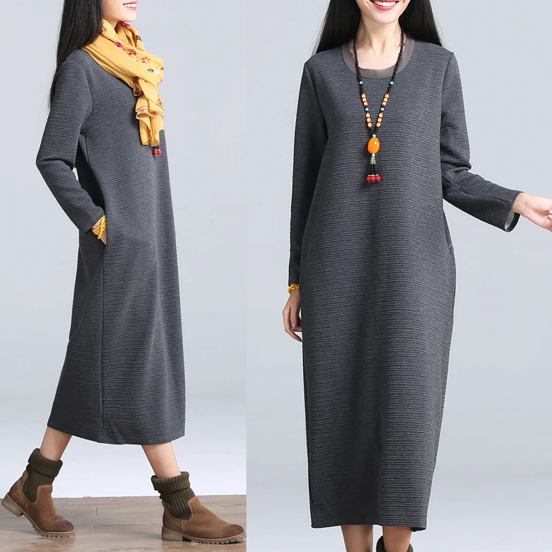 Осень Зима Новый Плюс Размер Женская Мода С Длинными рукавами О-Образным Вырезом