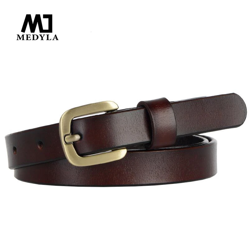 MEDYLA Designer Belts Women Strap High Quality Genuine Leather Famous Brand ladies' Belt For Jeans Skirt Girls coffee  Pin Buckl