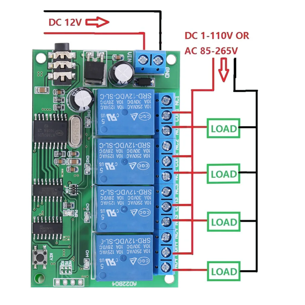 DC 12V релейное реле 4 канала DTMF 12v декодер сигналов релейная плата пульт дистанционного управления PLC AD22B04 реле высокого и низкого уровня управления