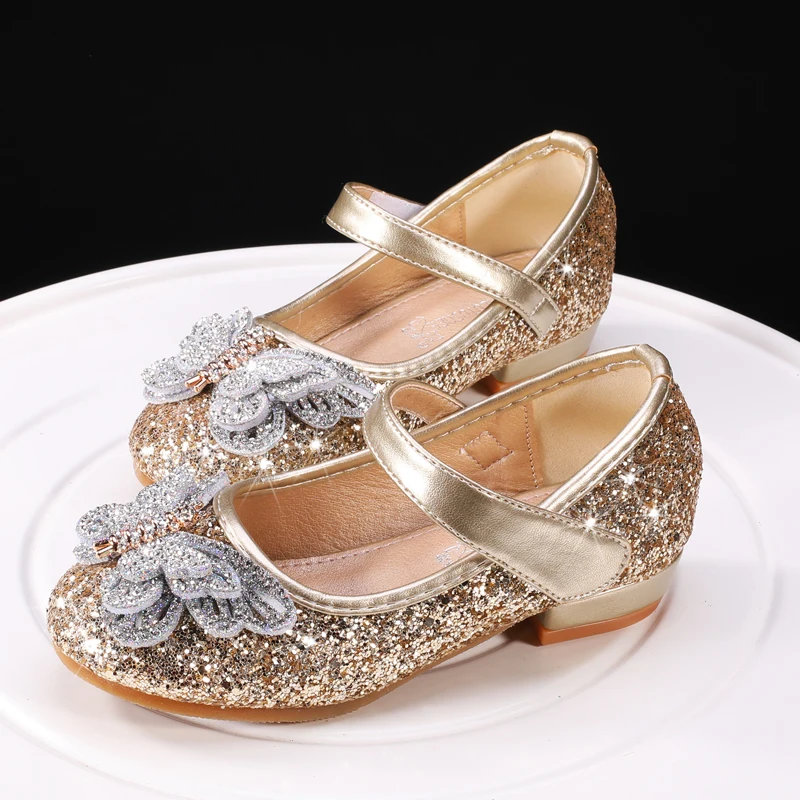 Детская Свадебная обувь для девочек на низком каблуке Обувь принцессы shoes605-80