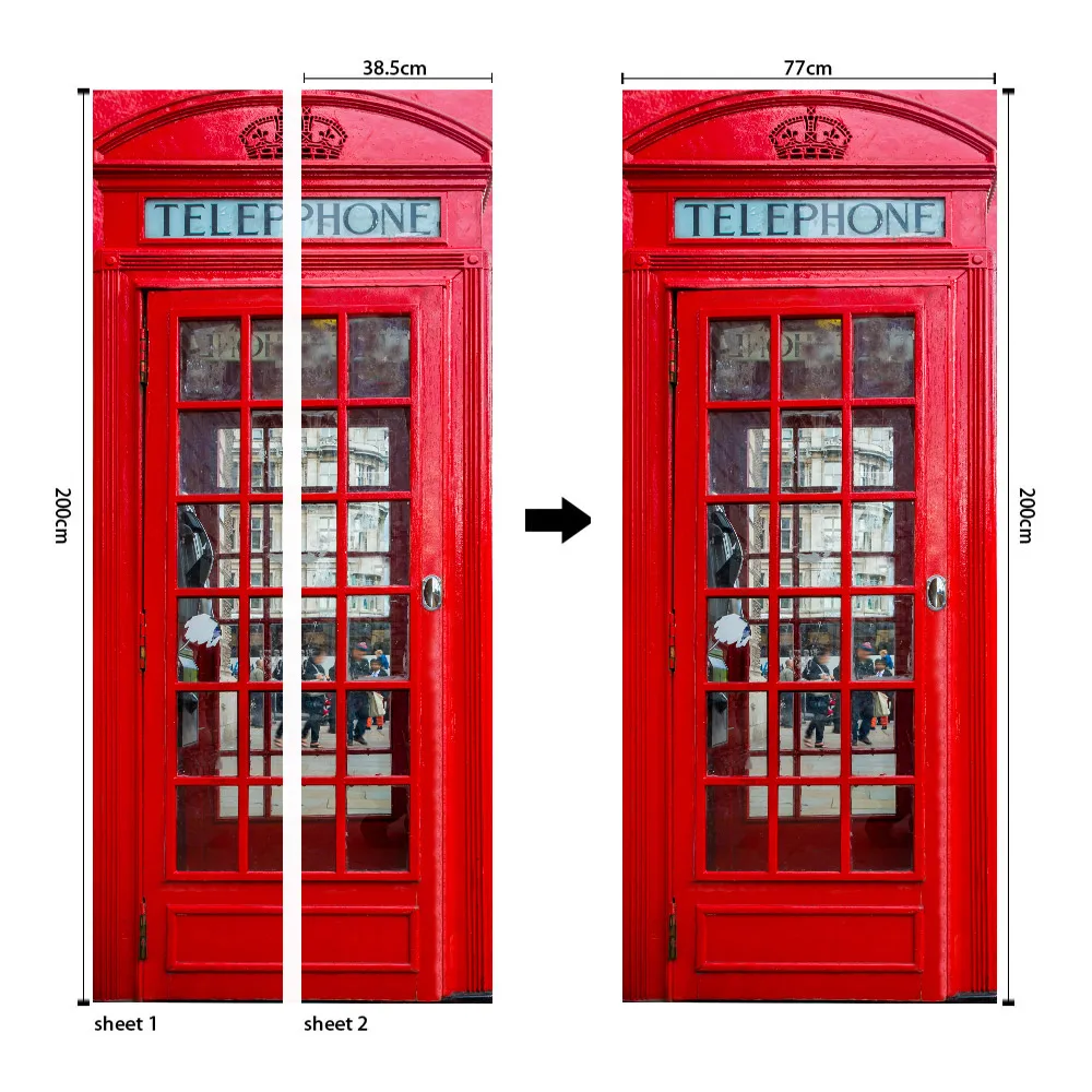 3D Красная Наклейка на дверь телефонной станции DIY Домашний Декор наклейки самоклеющиеся на дверь водонепроницаемый Фреска для ремонта двери спальни