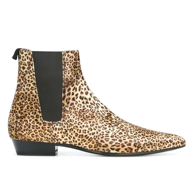 Осень зима класса люкс мужские леопардовые ботинки Челси из натуральной кожи на