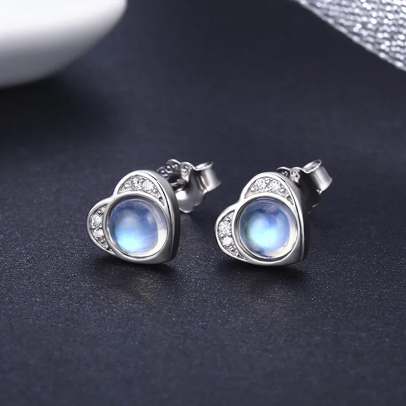 Серьги гвоздики из серебра 925 пробы с фианитом и лунным камнем|stud earrings|earrings forearrings