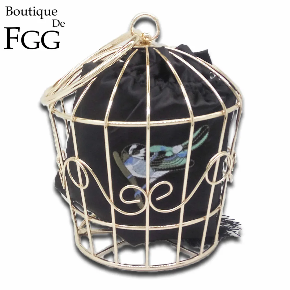 Boutique De FGG розовое золото металлическая клетка для птиц Для женщин Мода Сумки