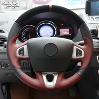 shining wheat red black leather steering wheel cover for renault fluence fluence ze 2009 2016 kangoo 2013 2016 scenic 2010 2015