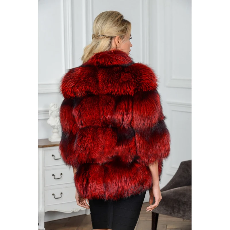 

FURSARCAR 2020 New Luxury Women Natural Fur Coat Fashion Winter Fox Fur Coat Red Color Whole Skin Female Jacket With Fur Collar