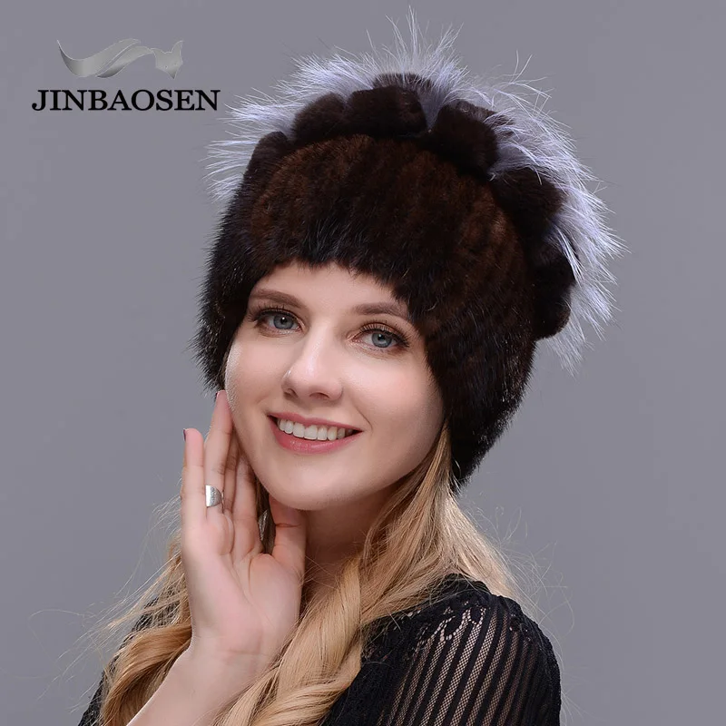 JINBAOSEN новая стильная меховая шапка черная Оптовая норковая с лисьим мехом зимняя