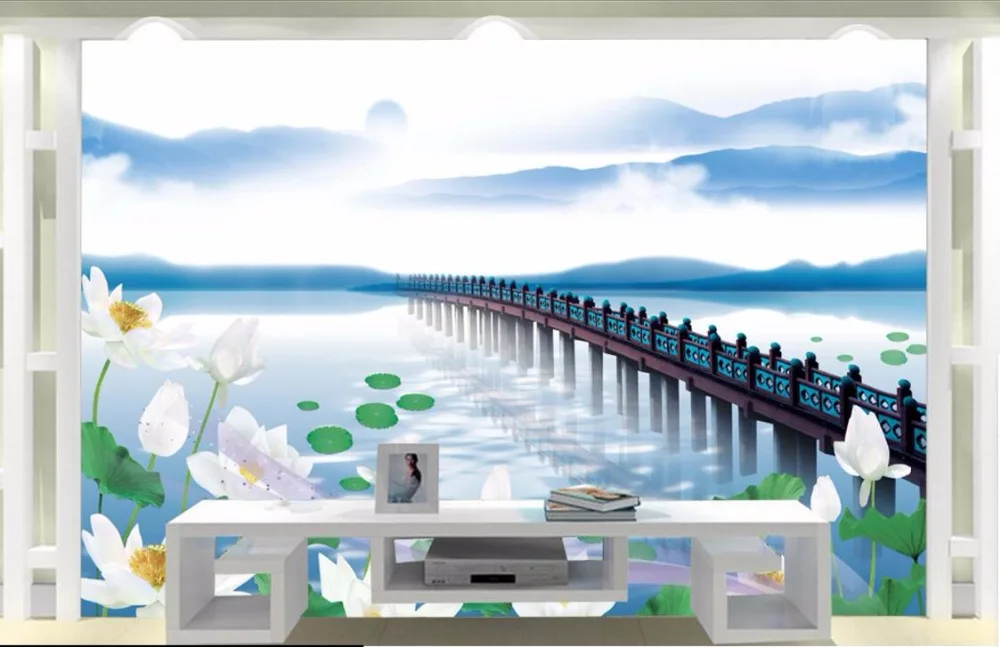 Настенные 3D обои на заказ комнатные лотос цветы озеро домашний Декор живопись