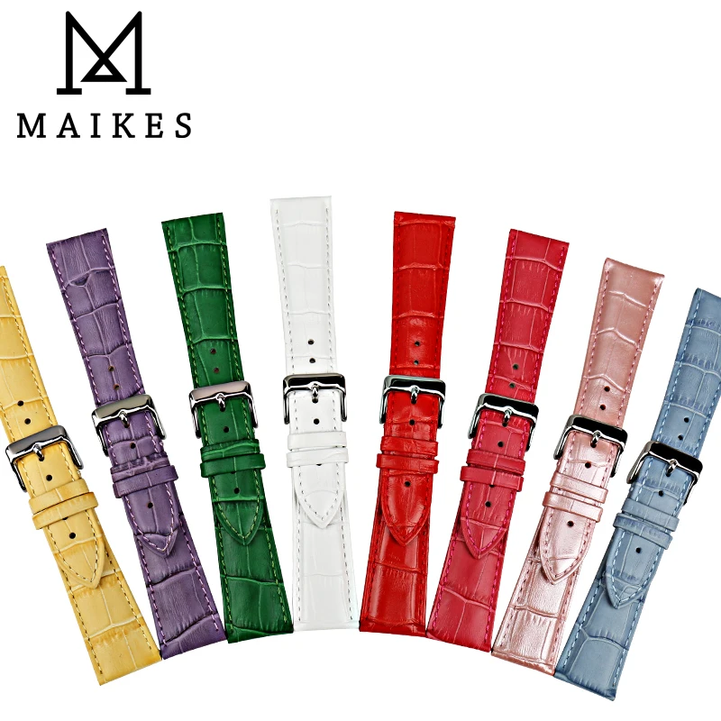 Ремешок для часов MAIKES из натуральной кожи цветной простой белый браслет наручных