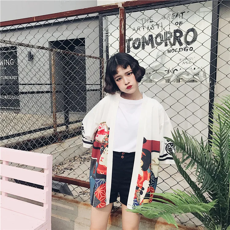 Bella philosophy японский стиль печати Винтаж Harajuku стиль блузка волны и ветра рубашки с драконом японский рукав летучая мышь кимоно