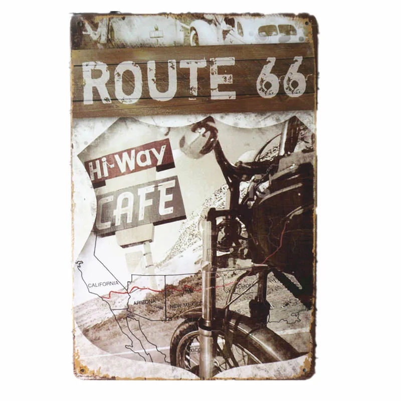 Route 66 Ретро Металлические оловянные вывески для домашнего автомобиля Декор отеля