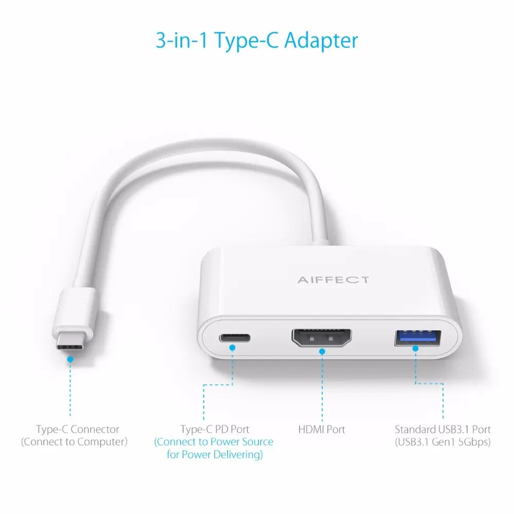 AIFFECT Type C USB 3 1 к HUB HDMI Женский адаптер зарядного устройства поддержка 4K для Apple Macbook