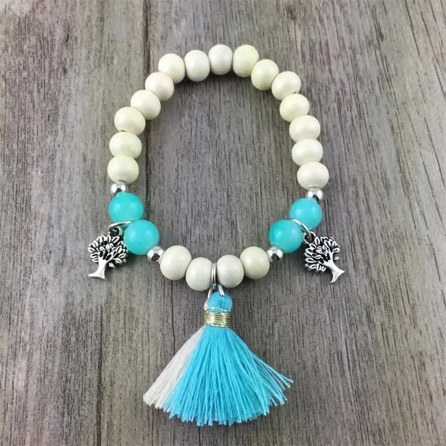 Браслет девушка дерево Бусины Boho Браслеты Для женщин Изделия 8 мм Деревянный