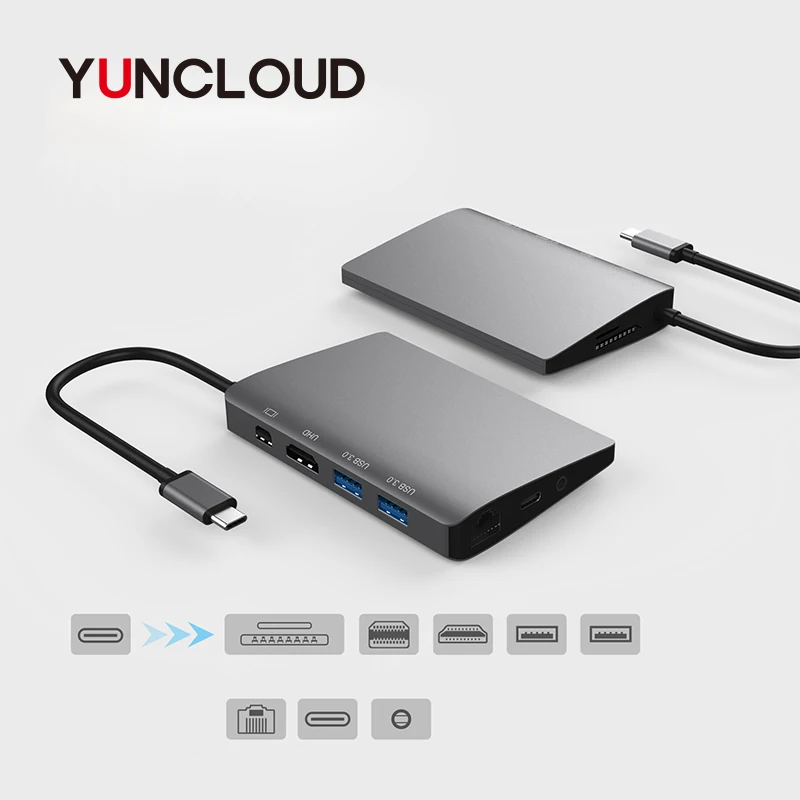 YUNCLOUD USB C 3 1 концентратор к HDMI 4K Мини DP адаптер с Gigabit Ethernet Type питания SD/TF для Samsung Galaxy