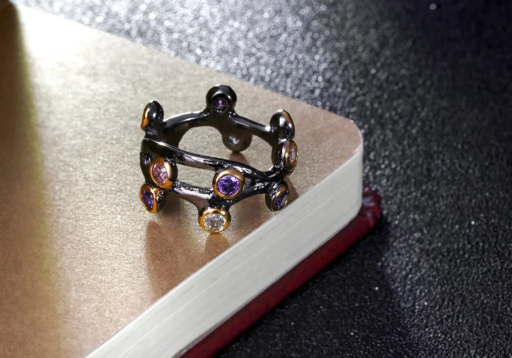DC1989 Spanish Design Women Party Rings Synthetic Multi colors Cubic Zirconia Bezel Mount Gold Black Plated Cocktail Ring(R03