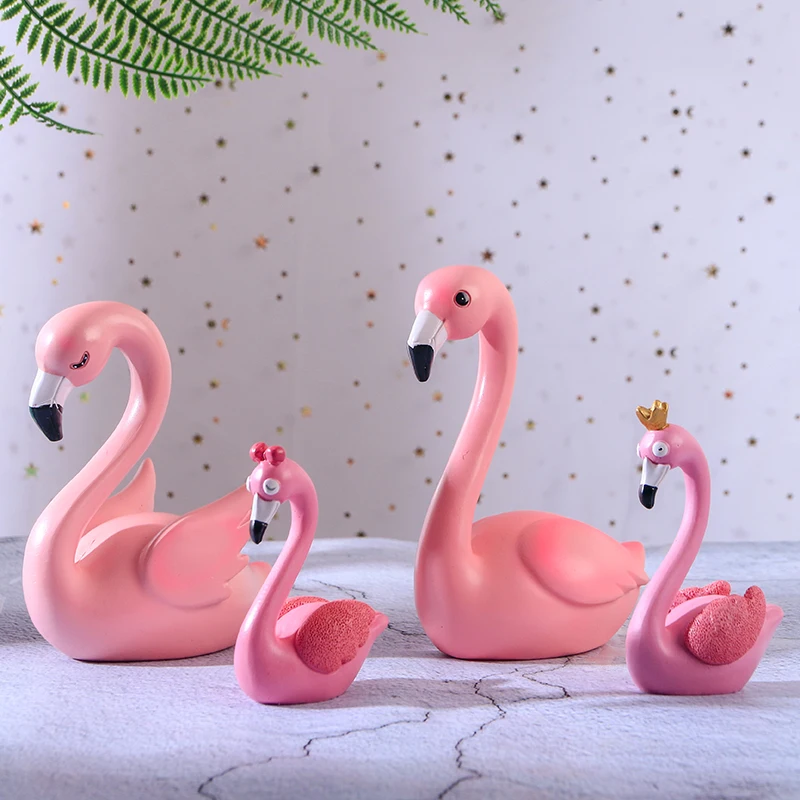 Modern Resin Cake Decoration Crafts Beautiful Pink Flamingo Swan Decorative Ornaments Home Livingroom Figurines Accessories | Дом и сад
