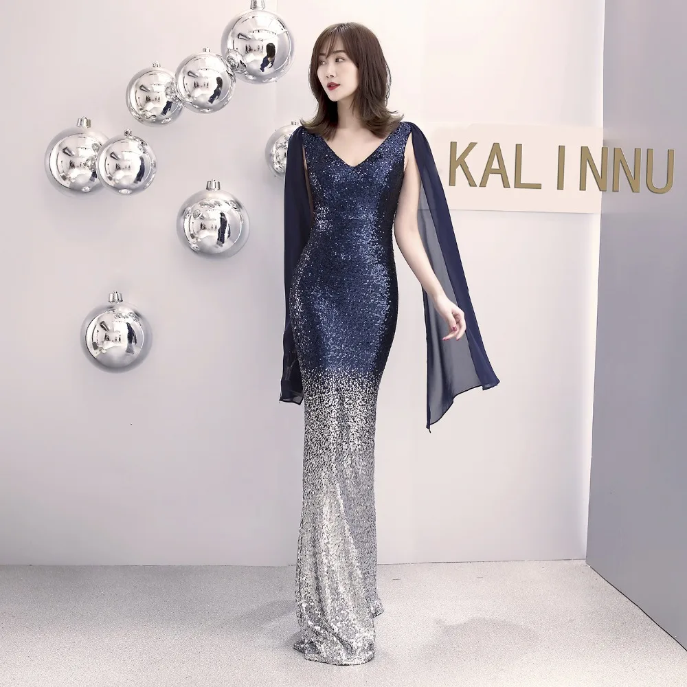 Женское длинное вечернее платье с V-образным вырезом блестками | Свадьбы и