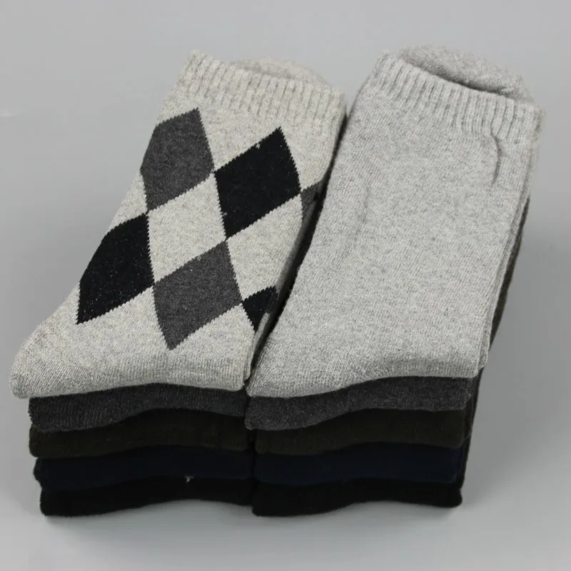 Лот из 5 пар Argyle/однотонные хлопковые мужские Зимние Повседневные носки