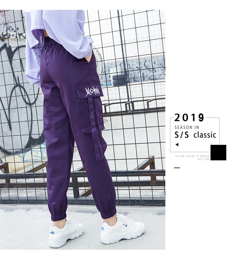 WKOUD Брюки Карго Для женщин Harajuku эластичные с высокой талией по щиколотку уличные брюки с карманом сексуальные модные спортивные брюки P8887