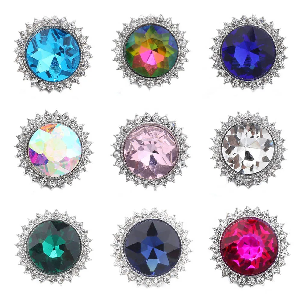 

5pcs/lot New Snap Jewelry Rhinestone Round Crystal Flower 18mm Metal Snap Buttons Fit Snap Bracelet DIY Ginger Charms Jewelry