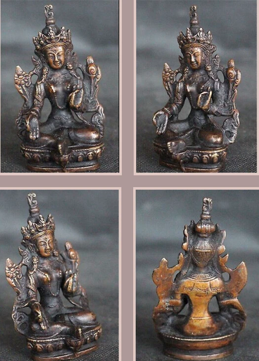 $ Old craft китайская Бронзовая ручная работа резной тибетской зеленой богиня тара