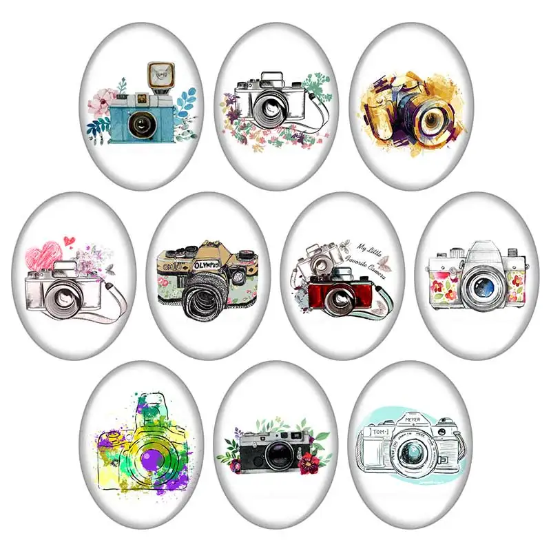 

Beauty Painting camera 13x18mm/18x25mm/30x40mm mixed Oval photo glass cabochon demo flat back Jewelry findings