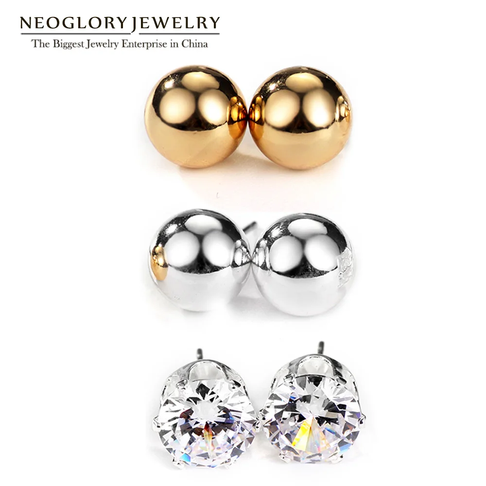 Серьги гвоздики Neoglory Стразы с маленькими шариками три пары набор для женщин