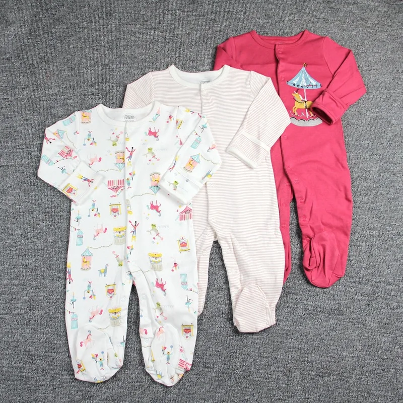 Детские пижамы из хлопка для новорожденных bebe одежда 3 шт Одежда для девочек единорожки Пижама для младенцев Одежда для мальчиков комбинезон для малышей - Цвет: White pink horse