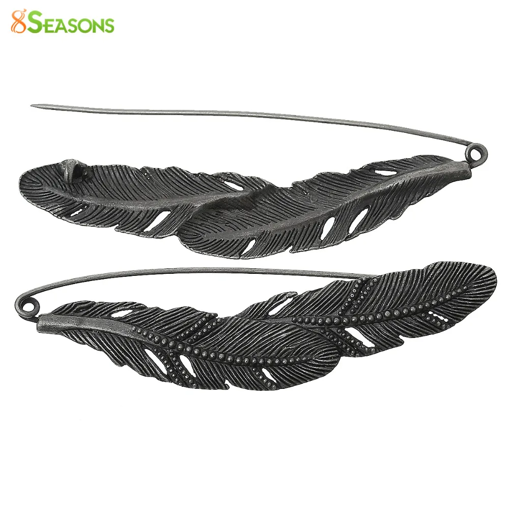8Seasons Zinc Alloy Safety Pin Brooches Feather  Leaf Branch Findings Bow DIY Making Jewelry Women Dress Collar Accessories,3PCs images - 6